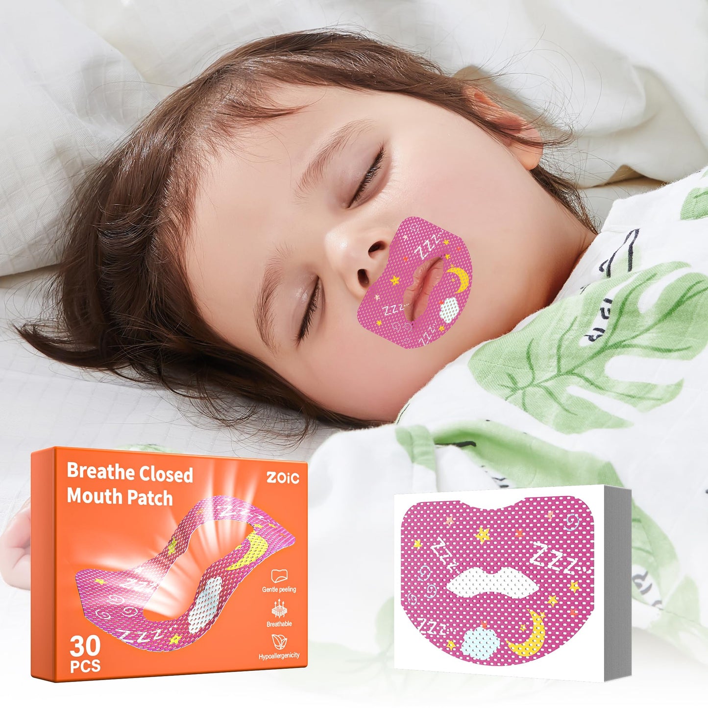 30pcs Mouth Breathing Correction Patch, Children's Closed Mouth Patch, Adult Anti-snoring, Closed Mouth Patch, Improve Mouth Breathing Facial Problems (Pink, 30pcs-Ages 3-7)