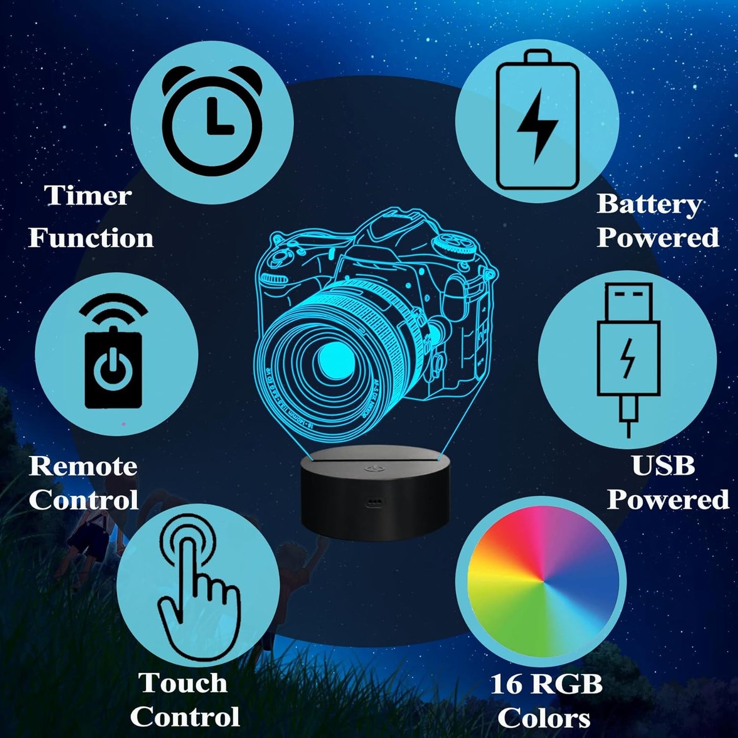 Photographer Gifts for Men, Camera 3D Night Light with Remote Control, 16 Colors Changing, Timer, Dimmable, RGB Flashing Mode, Photography Gifts Gifts for Men Women Christmas Decor
