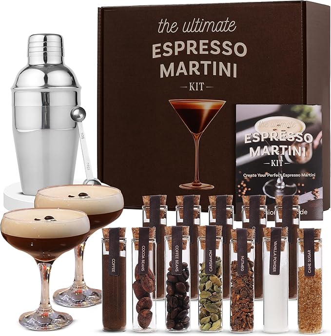 Espresso Martini Gifts– Premium Cocktail Kit - Espresso Martini Kit Maker Set with Glasses, Party-Ready Accessories, and E...