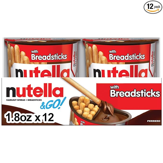 Nutella & GO! Chocolate Hazelnut Spread with Cocoa + Breadsticks, 12 Snack Packs, 1.8 oz Each