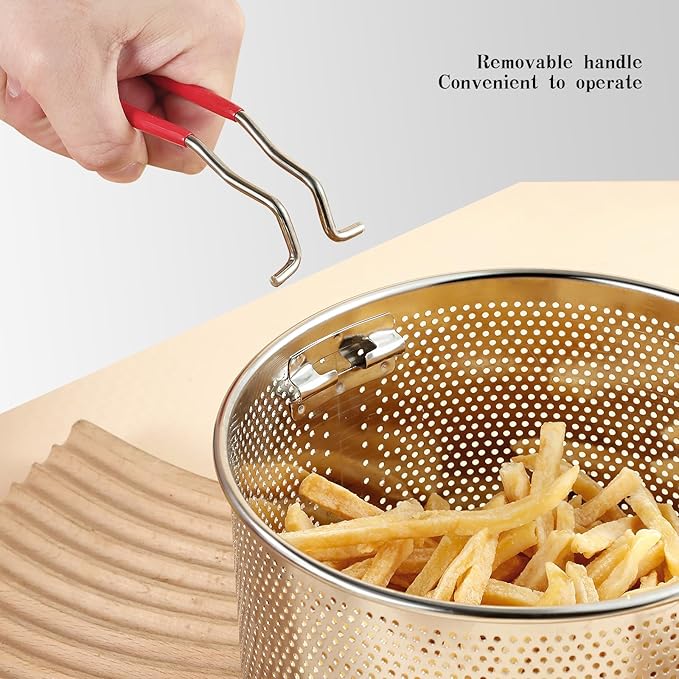 Stainless Steel Colander, Micro-Perforated Metal Pasta Strainer with Hook & Removable Handle, Colander Strainer Sieve for Kitchen French Fries Vegetable/Rice/Fruit/Food - 20cm/7.87in