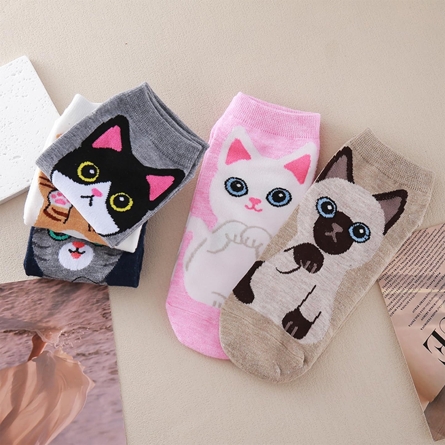NEVLOSO Womens Funny Novelty Socks - Cute Dog Cat Panda Animal Socks for Women Christmas Gift(Cat4)