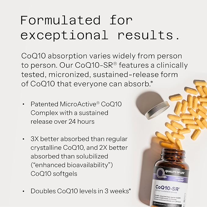 Powerful CoQ10 Supplement–Sustained Released MicroActive CoQ10 for Enhanced Absorption – 100mg of CoQ10 Per Capsule Supports Immune, Energy –60 Vegetable Capsules