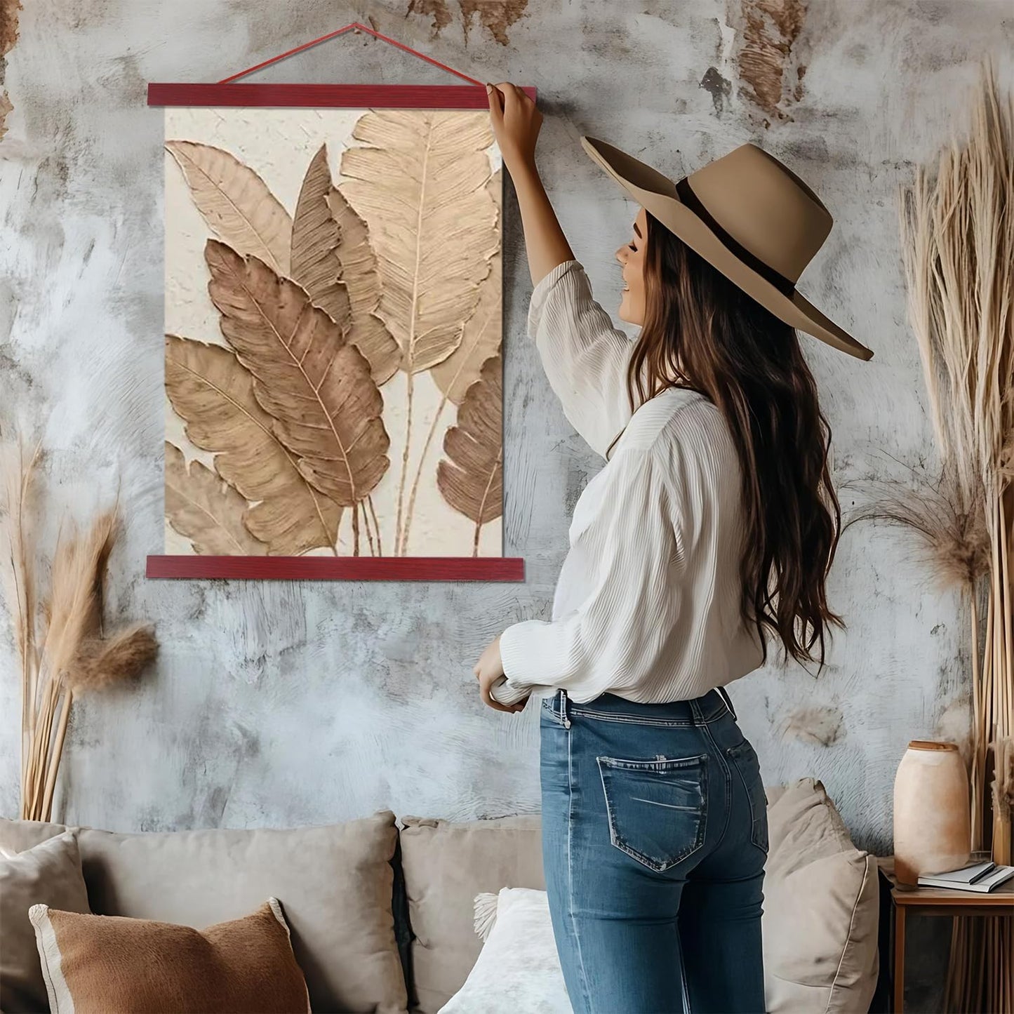 Artmag Magnetic Poster Hanger Frame, Light Wood Wooden Magnet Canvas Artwork Print Poster Hangers for 15x36 15x30 15x21 Frames Hanging Kit (Mahogany, 15")