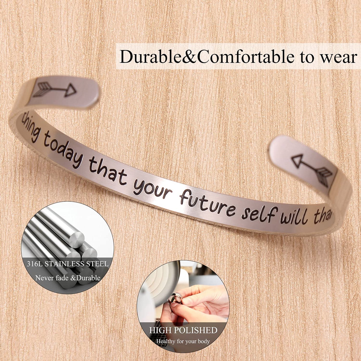 Gifts for Her Inspirational Bracelets for Women Teen Gifts Bracelet Motivational Quotes Engraved Cuff Bangle Stainless Steel Bir