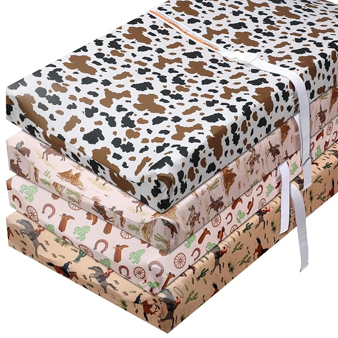 4 Pcs Western Stretchy Baby Changing Pad Covers for Boys and Girls Soft Diaper Changing Table Pad Cover Breathable Comfy Newborn Baby Cradle Sheets Bedding Nursery 32 x 16 x 5 Inch