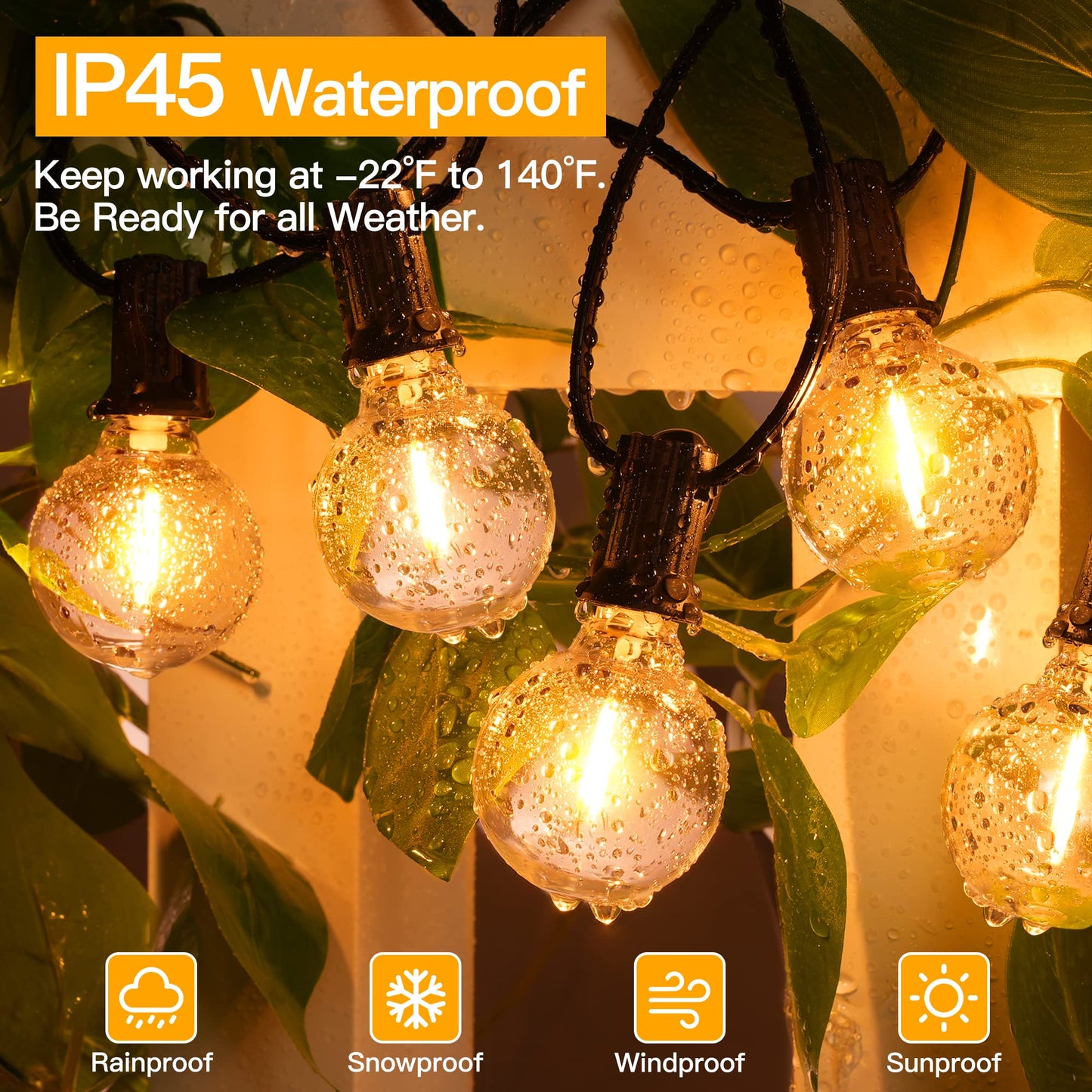 Ollny Outdoor String Lights, 25FT Waterproof Shatterproof with 13 Edison + 1 Spare LED Bulbs, Warm White, Model IL-E12-20025013
