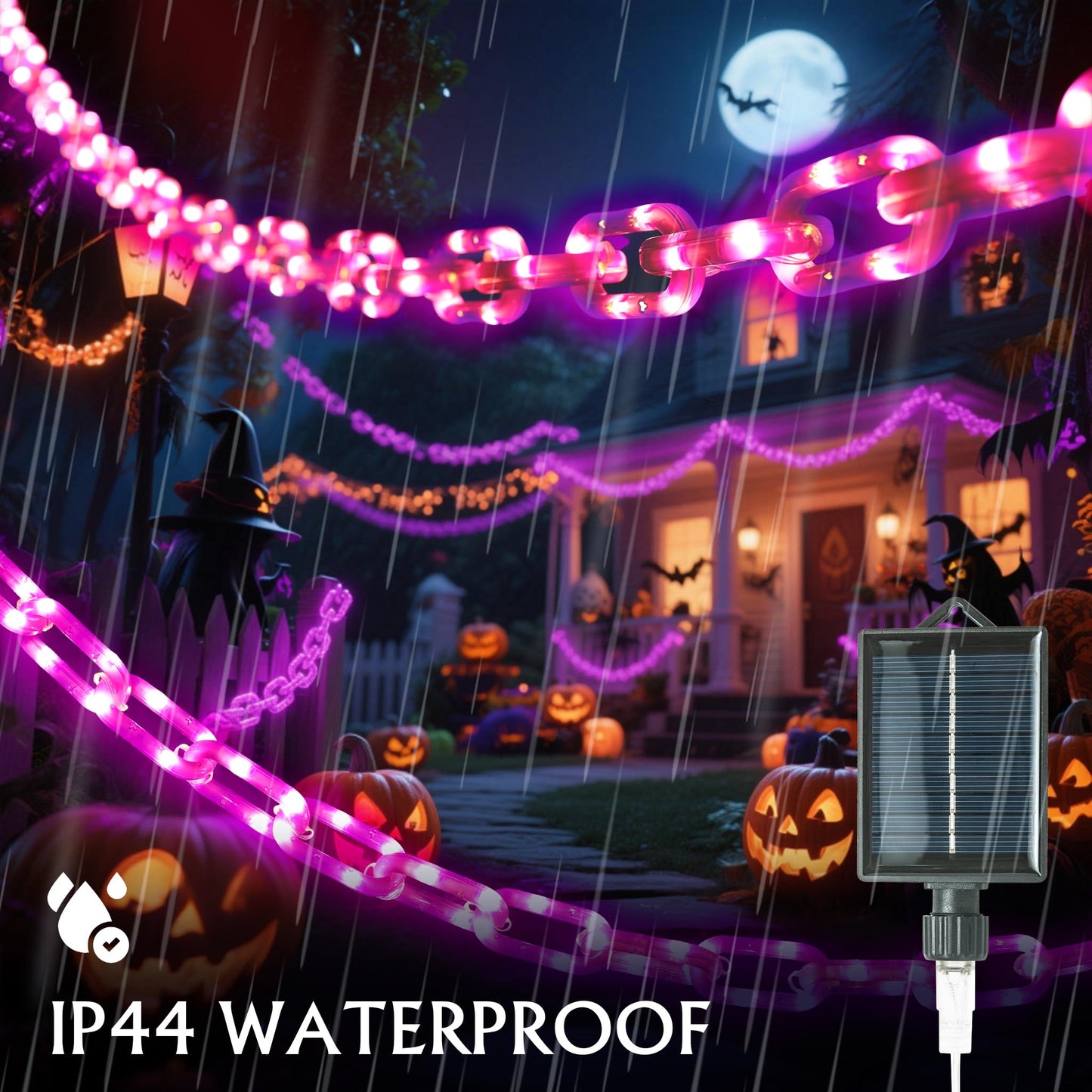 NWLIGHT Halloween Decoration Solar Light String, 200 LED, 13FT, IP44 Waterproof, Purple, 8 Lighting Modes