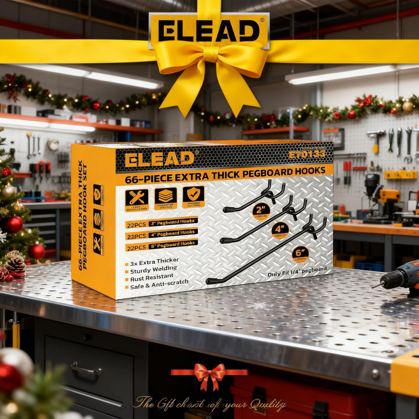 ELEAD 66-Piece 2/4/6 Inch Extra Thick Pegboard Hooks, 1/4" Heavy Duty Peg Board Organizer Accessories, Peg Board Tool Hangers Fit for 1/4" Pegboard Hanging Tools Garage, Workshop, and Craft Storage