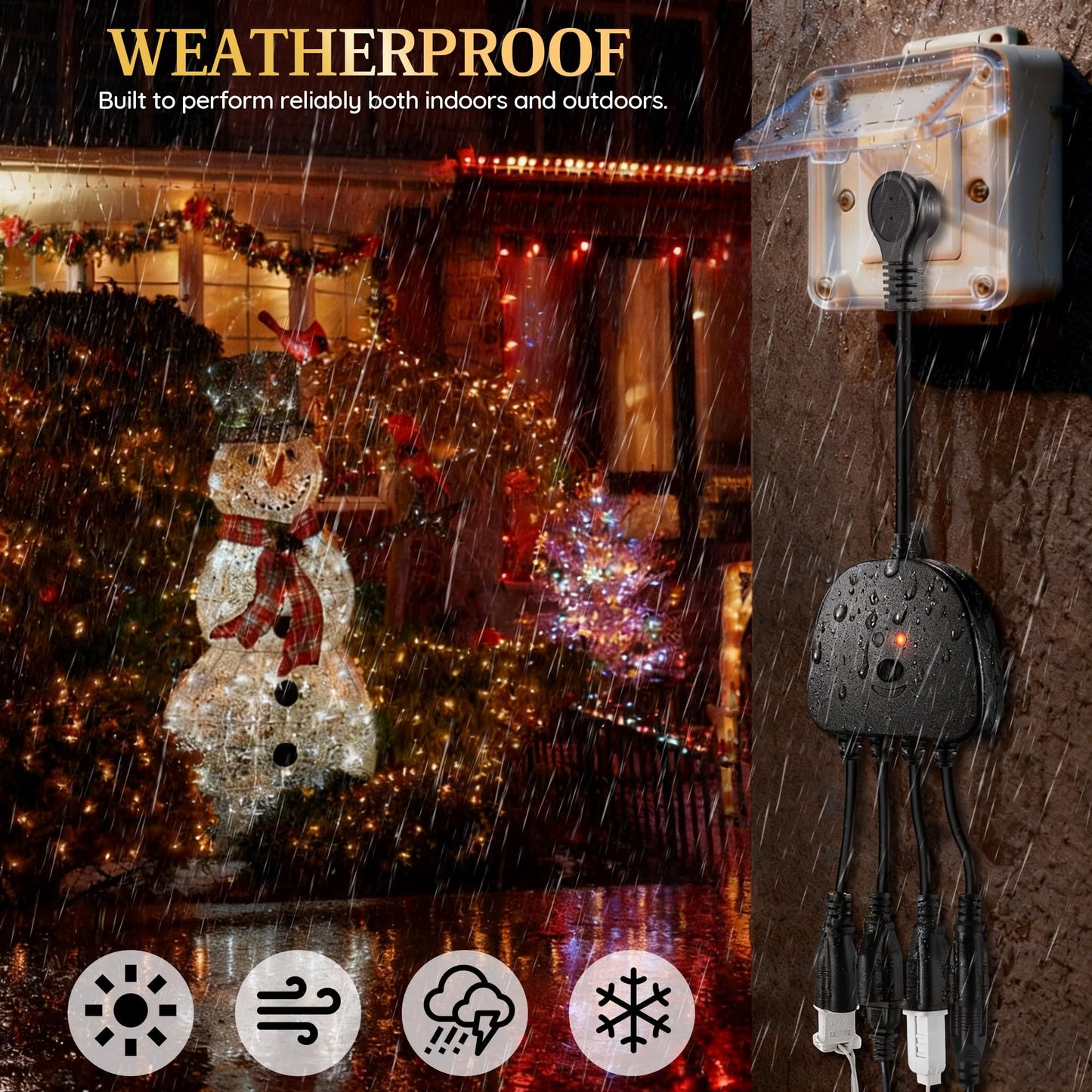 Gulfmew Christmas Light Controller With Remote  Multiple Lighting Effects  Timer  Dusk To Dawn Sensor Control  For Indoor Outdoor Holiday Xmas Lights  Waterproof(4 Channel/14 Functions Black)