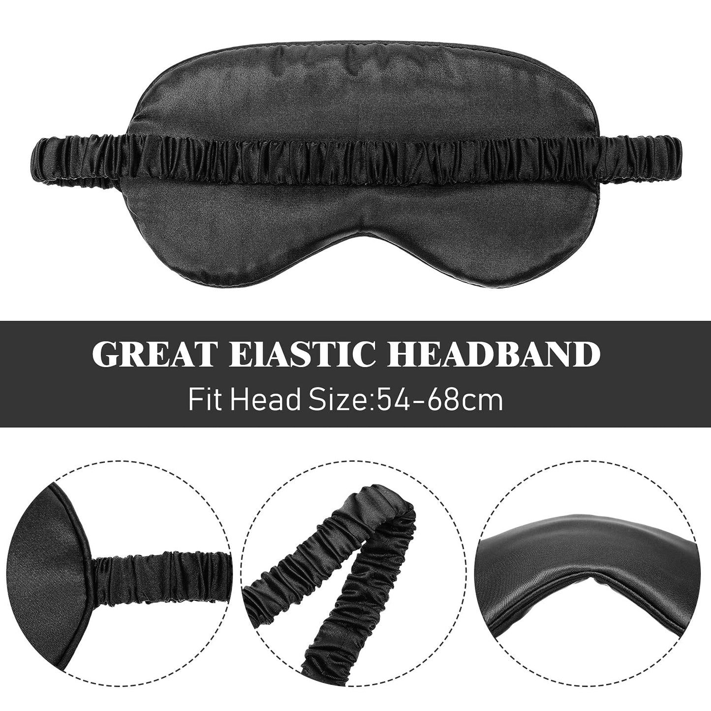 Silk Satin Sleeping Mask Eye Mask Set Include 2 Blindfold Eyeshade Elastic Strap Double Layer Silk Filling Eye Cover 2 Ear Plugs 2 Storage Bags for Women and Men Sleep Travel Nap (Black, Gray)