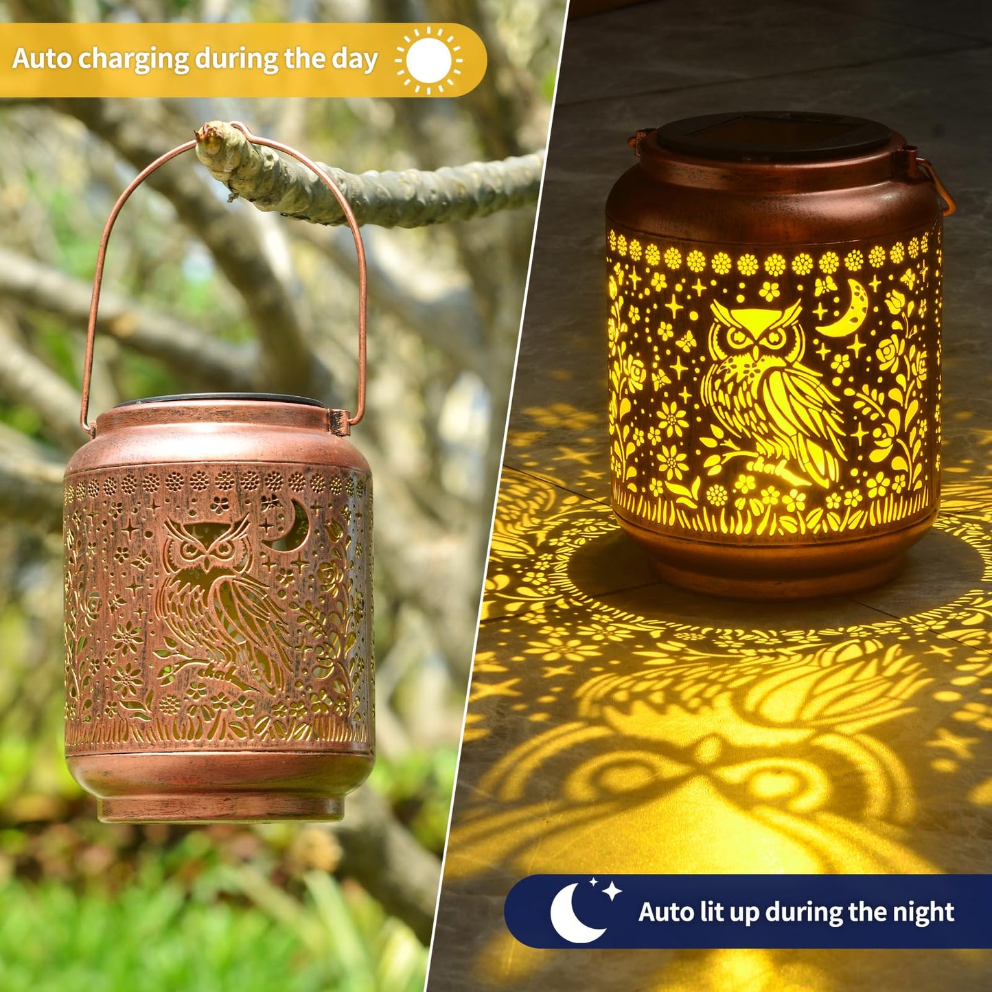 Kikusui Solar Owl Lanterns Outdoor Waterproof Hanging  Gifts For Mom Women Dad Men  Metal Decorative Led Lanterns For Yard  Patio  Lawn  Tabletop  Pathway  Landscape  Garden Decor