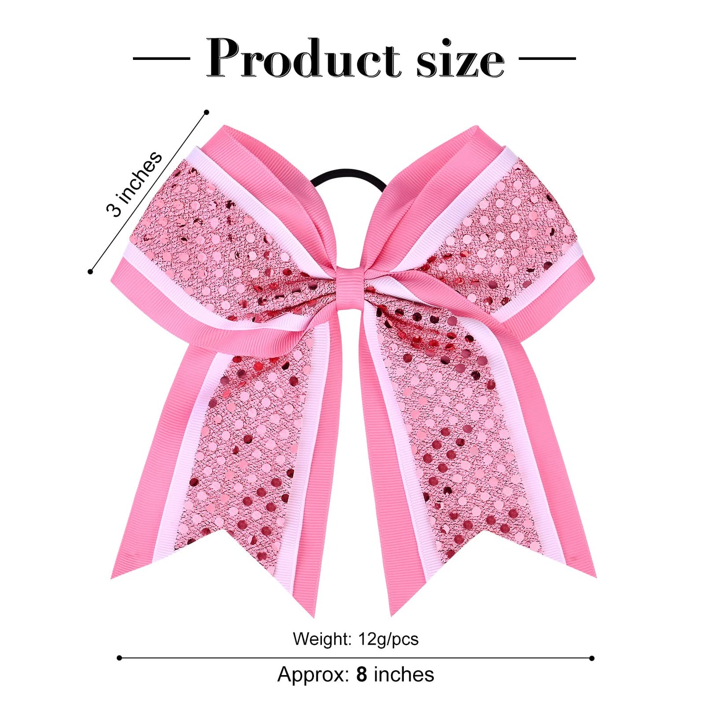 12 PCS 8 Large Glitter Cheer Bows Pink Girl Hair Bows Sparkly Cheerleading Softball Team Bow Hair Accessories for cheerleaders f
