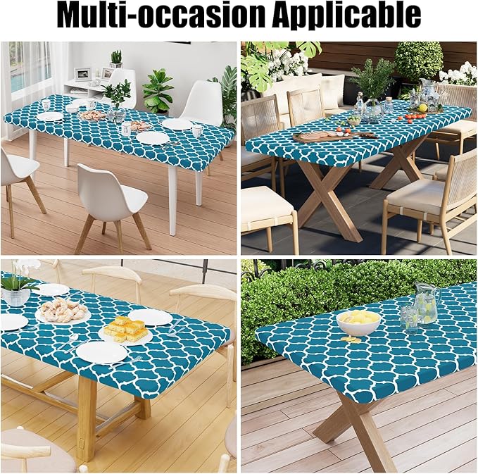 Smiry Rectangle Picnic Table Cover, Waterproof Elastic Fitted Camping Tablecloths for 4 Foot Tables, Wipeable Flannel Backed Vinyl Tablecloth Protector for Indoor, Outdoor (Turquoise, 30x48 Inches)