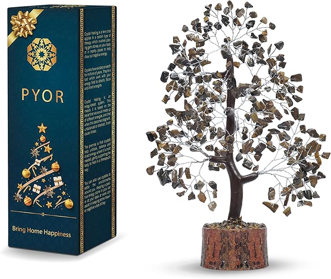 PYOR Tigers Eye, Healing Crystal Tree, Office Decor for Women, Gem Tree, Tiger Eye Stone, Good Luck Gifts, Money Crystal Stone, Positive Energy Decor, Gemstone Bonsai