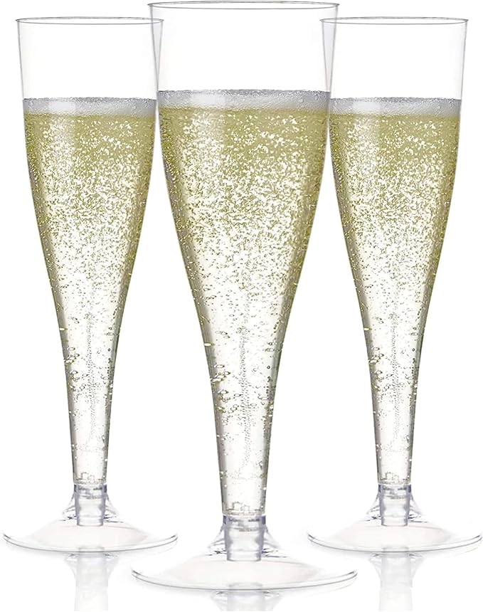 Prestee Set of 24 Clear Plastic Champagne Flutes - 4.5 oz Capacity Shatterproof Disposable Glasses - Suitable for Wedding...