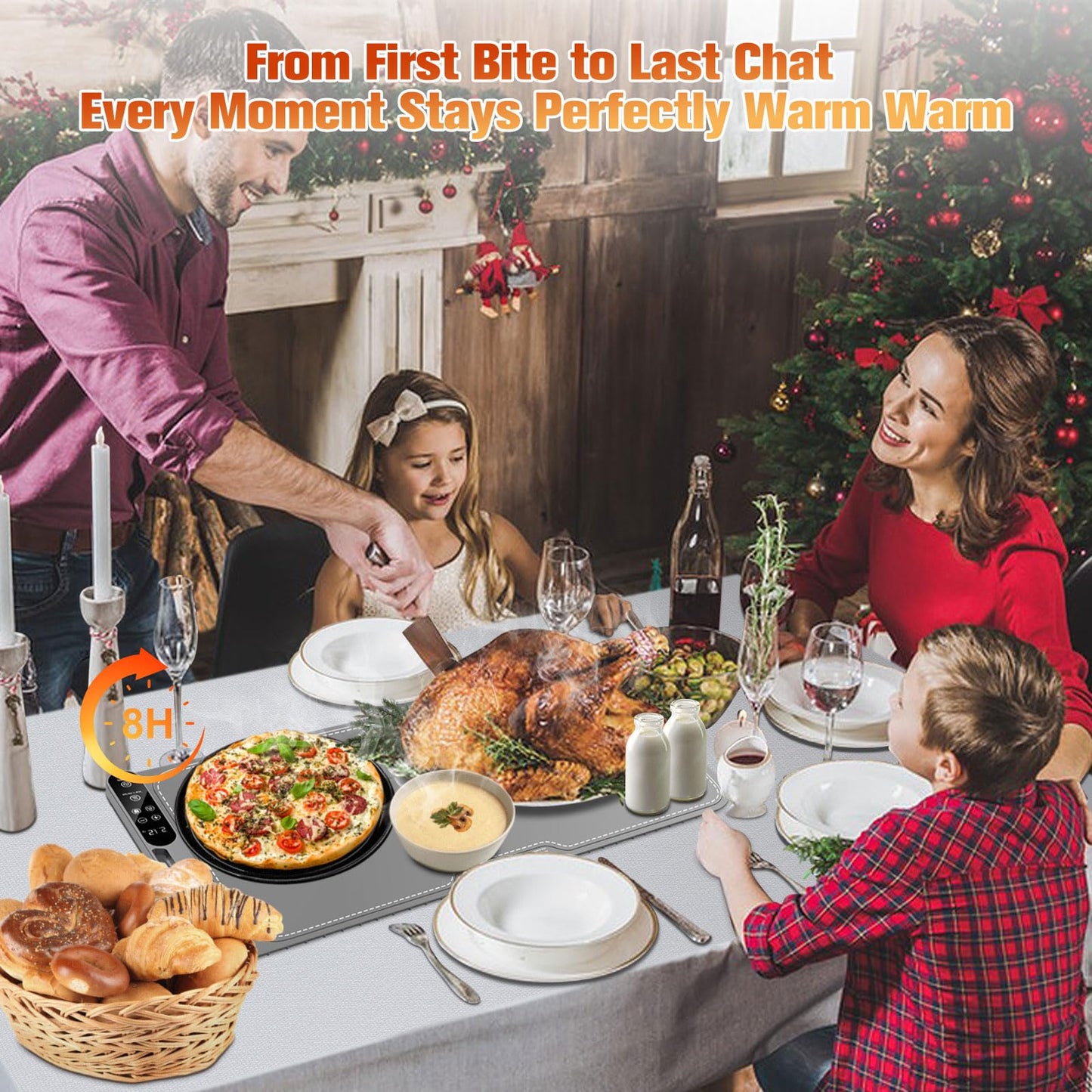 Warming Mat for Food Extra Large, Electric Warming Tray, 15"x31.5" Silicone Heating Mat with 7 Level Adjustable Temp and 8 Hours Timer, Food Warmer for Parties Buffet Home Travel, Dark Gray