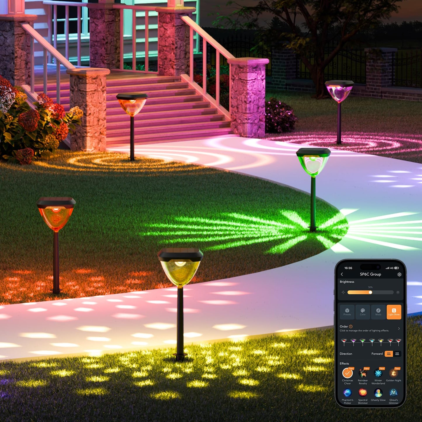 Linkind Smart Solar Pathway Lights SP6C, APP Control, Waterproof, 2 Pack, Multicolor, High-Impact ABS Plastic, Model LSPL001144