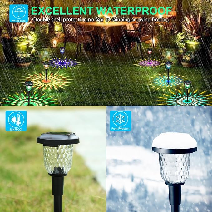 Solar Outdoor Lights,6 Pack Dream Dynamic Solar Pathway Lights,Waterproof Color Changing Solar Walkway Lights Maintain 10 Hours of Lighting for Garden, Landscape, Path, Yard, Patio, Driveway