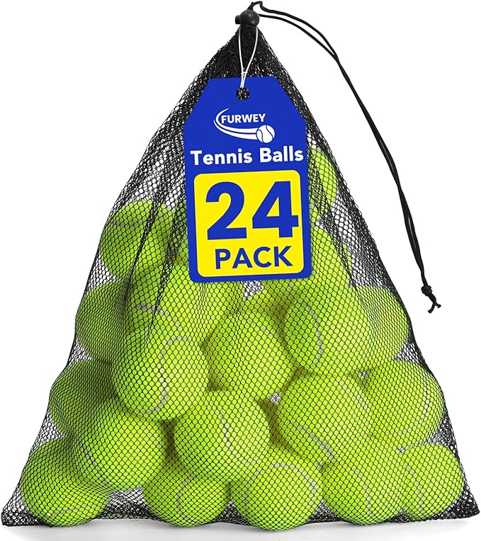 FURWEY Tennis Balls, 24/36/80 Pack Bulk Tennis Balls Pressureless Tennis Ball, Come with Mesh Bag for Easy Transport,Pet D...