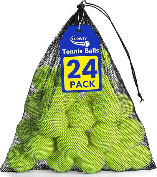 FURWEY Tennis Balls, 24/36/80 Pack Bulk Tennis Balls Pressureless Tennis Ball, Come with Mesh Bag for Easy Transport,Pet D...