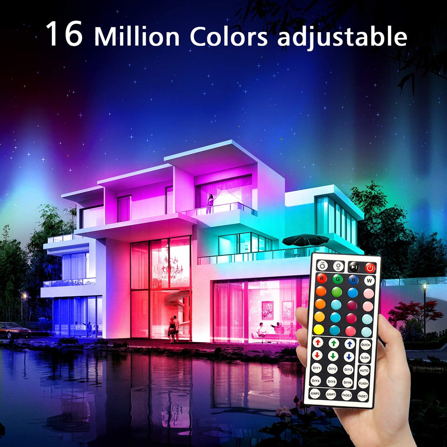 DAYBETTER LED Strip Lights, 60ft Multicolor, 2 Rolls of 30ft, Remote Controller, Plastic, Model FLSL50329RGBDBUS