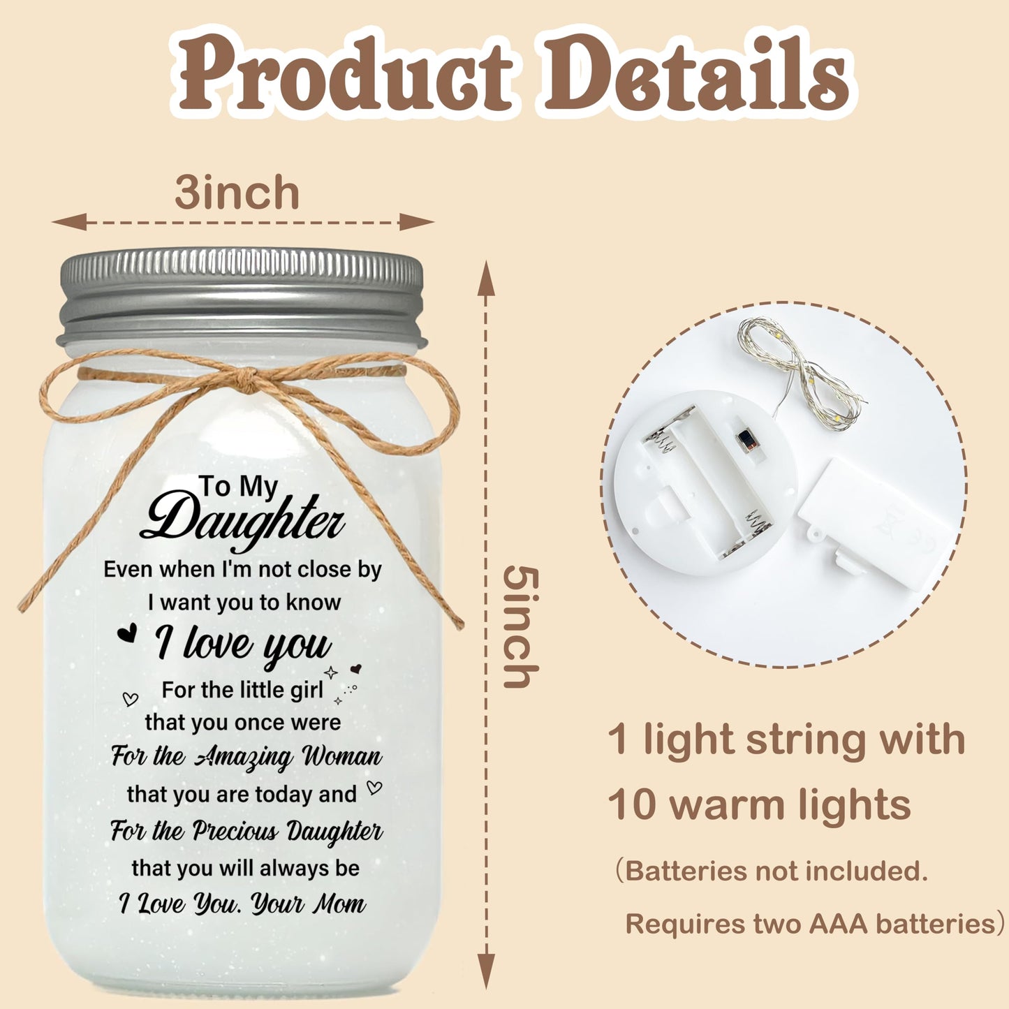 Le Xiaoxi Daughter Gifts From Mom  To My Daughter Mason Jar Night Lights  Christmas Mother S Day Birthday Gift For Daughter  18Th Birthday Gifts