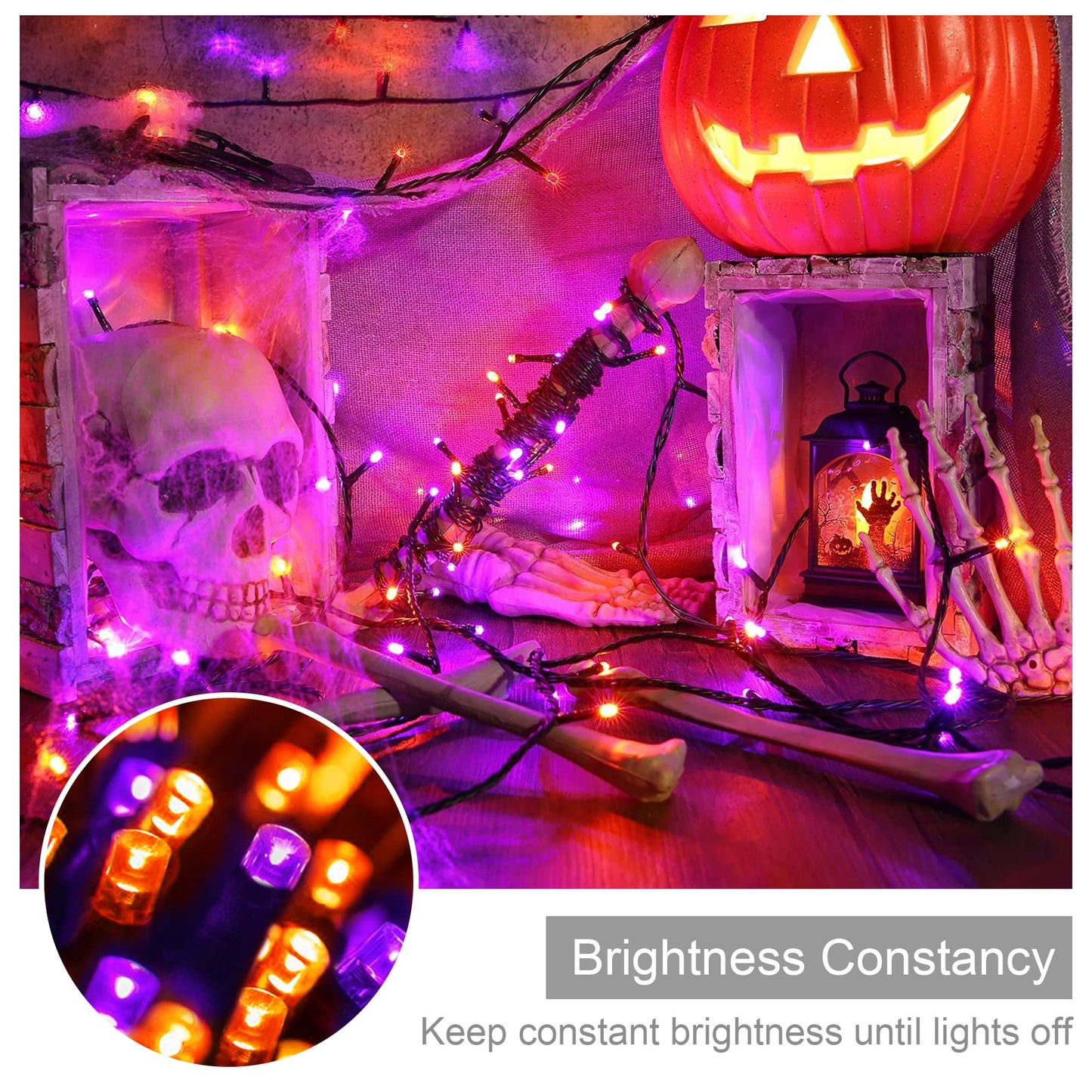 weillsnow 500 LED Halloween String Lights, 164FT, 8 Modes, Waterproof, Purple & Orange, Model HB-500COI