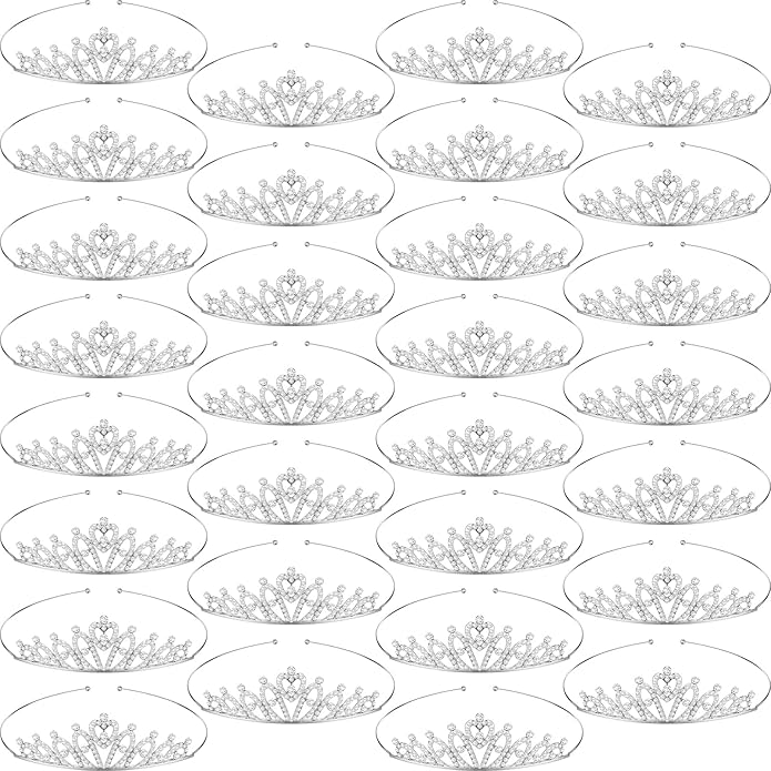 Tondiamo 30 Pcs Tiaras Bulk for Girls Princess Crown Rhinestone Tiaras Bendable Adjustable Headband for Kid Hair Accessory