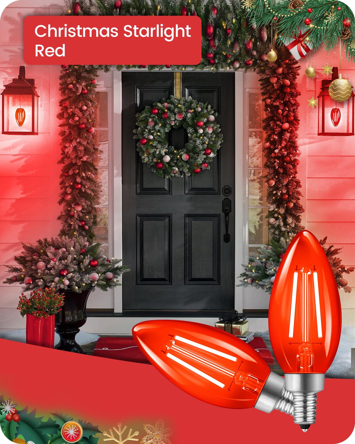 Goebleson Red E12 Led Light Bulbs  C35 5W (60W Equivalent) Glass Dimmable Chandelier Bulbs  Decorative Lighting For Christmas  Halloween  Party  Holiday Decoration  6 Pack R2C3P605