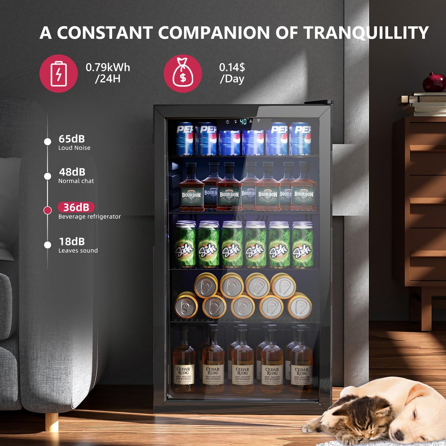 Icyglee Beverage Refrigerator Cooler, 126 Can Mini Fridge with Glass Door for Wine, Soda Beer, Beverage Cooler for Home, Bar, Office with Adjustable Removable Shelves, Black
