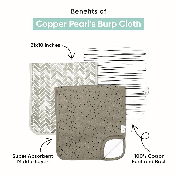 Copper Pearl Baby Burp Cloth Large 21''x10'' Size Premium Absorbent Triple Layer 3-Pack Gift Set Bliss
