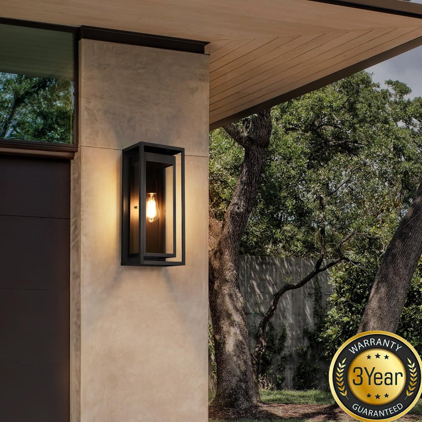 Slypadan 19 Outdoor Wall Lights  2 Pack Large Size Matte Black Outdoor Sconce Lights With Clear Glass Shade  Waterproof Porch Lighting Exterior Light Fixture For Front Door  Garage