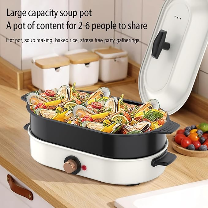 Multi-Functional Electric Hot Pot, 3-in-1 Non-Stick Cooking Pot with Steaming, Frying and Boiling Functions, Removable Grill Pan for Home and Dorm Use