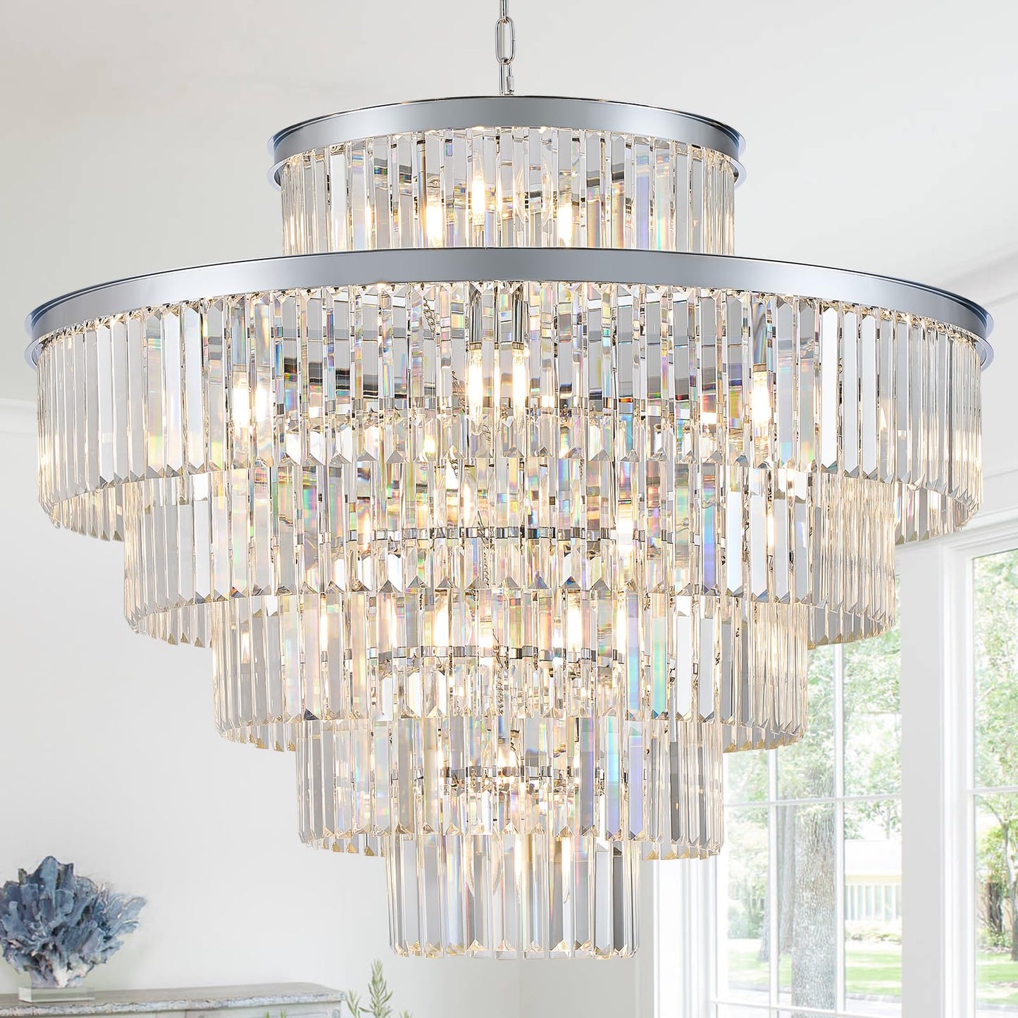 23 Lights Large Crystal Chandeliers 36 Modern Chrome stylish Chandelier For Foyer Staircase Chandeliers 6 Tiers Round K9 Ceiling Pendant Lighting Fixture For Living Dining Room