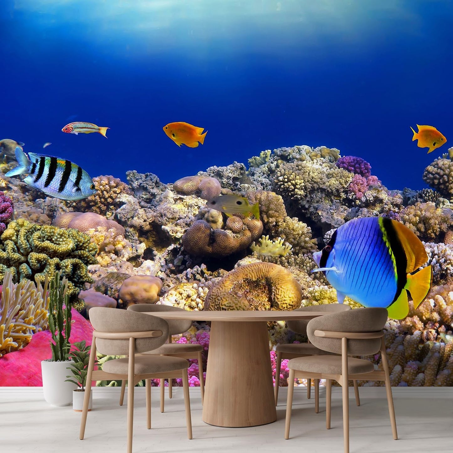 wall26 Wall Sticker/Wall Mural Tropical Blue Fish Coral Reef Ocean Seascape Nature Wilderness, Not Peel and Stick, Non-Woven Wallpaper Decorative for Bedroom, Living Room,Office - 132x144 inches