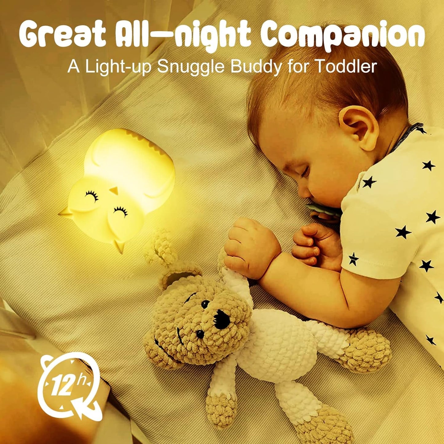 Led Night Light For Kids Cute Sleepy Owl Bedside Lamps - Convenient For Reading & Soothe Baby To Sleep Training Nursery Lights Up Toddler Bed Room Dimming & Timer &Rechargeable Decor Gifts For Women