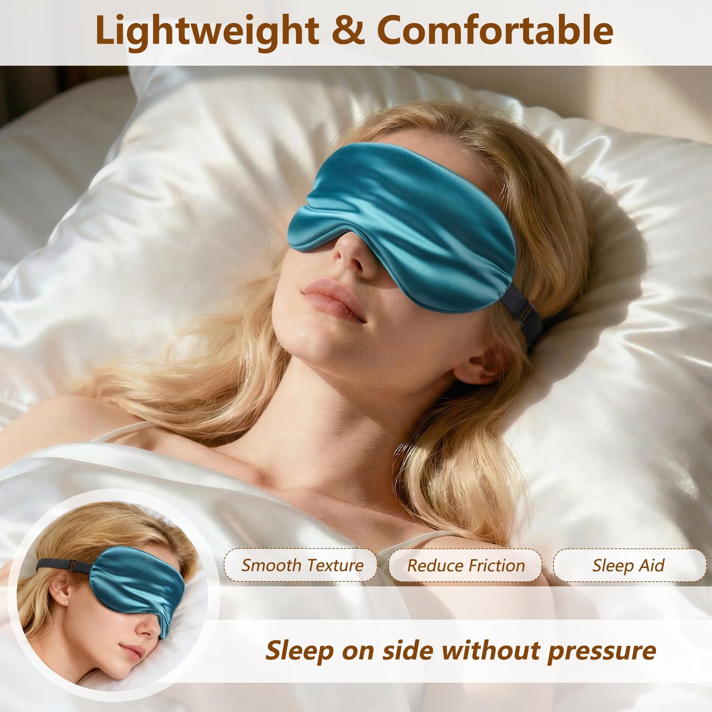 Loomluxe Sleep Mask Silk Eye Mask for Men Sleeping Mask, Adjustable Elastic Strap for Night Shading Sleep Mask, Soft and Comfortable for Both Men and Women (Peacock Blue)