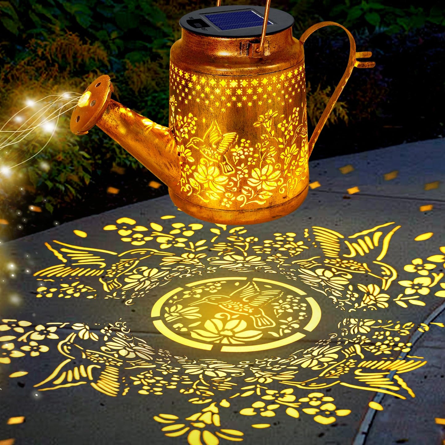Solar Lanterns Outdoor Waterproof  Hummingbird Flower Watering Can Garden Decor  Hanging Lights Path Lights Yard Patio Decorations Gardening Birthday Gift For Mom Grandma Girlfriend With Shepherd Hook