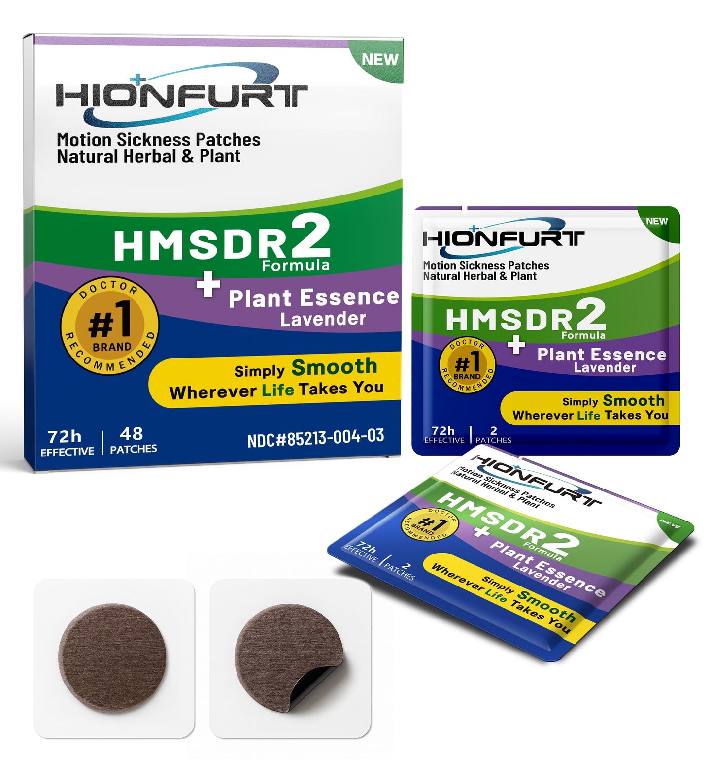 Hionfurt HMSDR2 48ct Motion Sickness Patches with Plant Essence – Lavender – Sea Sickness Patches for Cruise, Car, Airplane – Non-Drowsy, 72H Lasting