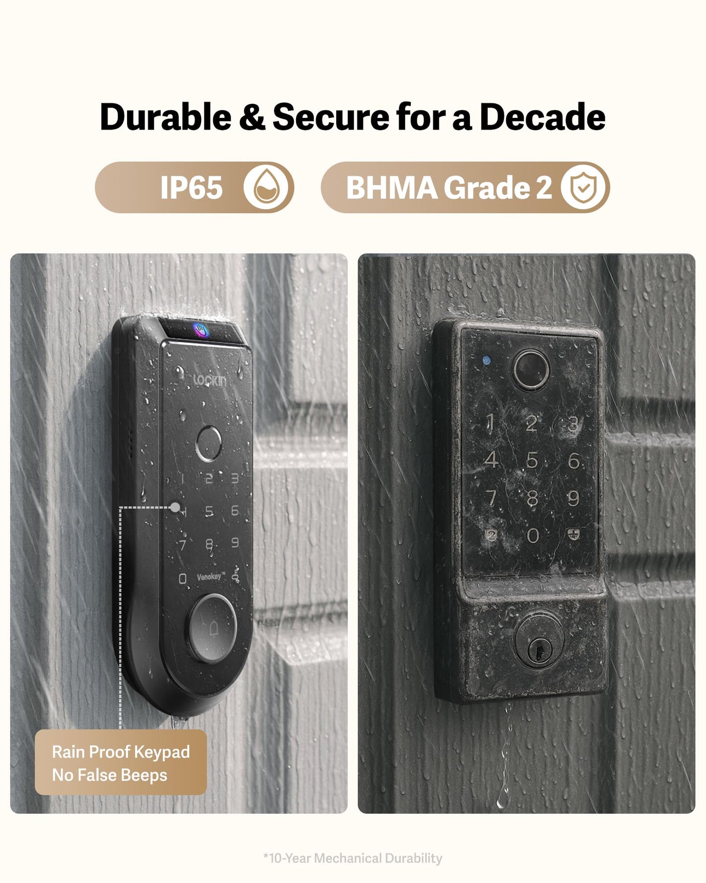 Lockin Veno Smart Lock with Palm Vein, Keyless Entry Smart Locks for Front Door with Doorbell, Fingerprint Lock Built-in WiFi, App Remote Control, 7-Month Battery Life, IP65 Waterproof