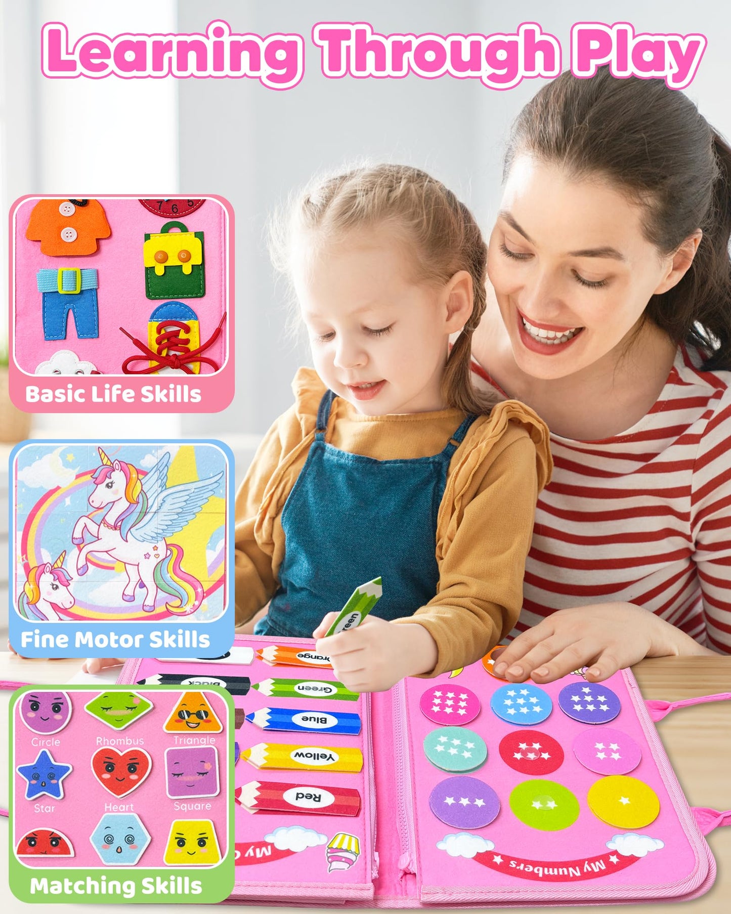 Walenty Busy Board Montessori Toys for Toddler Girl Birthday Gifts, Busy Book Sensory Learning Toys for Toddlers, Educational Activities Airplane Car Travel Toy for Girls
