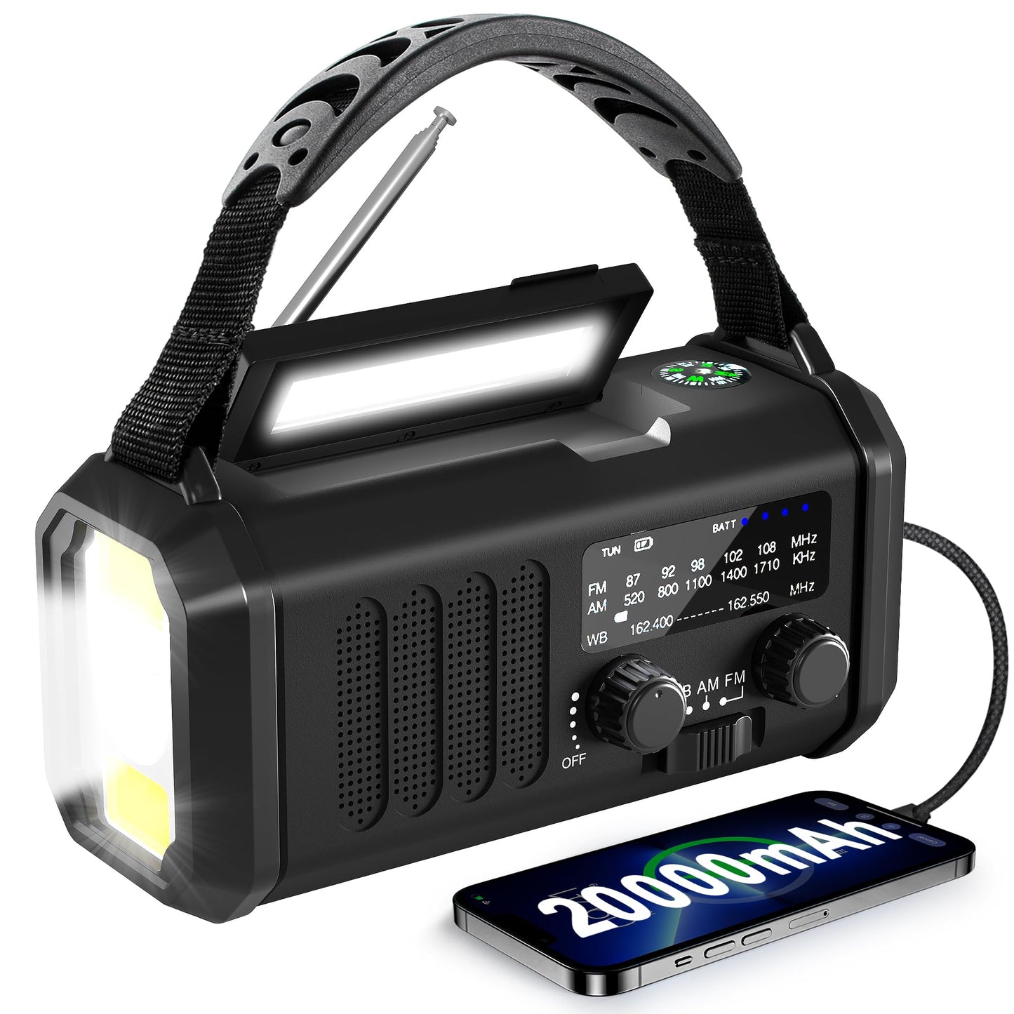 Emergency Radio Noaa Weather Radio Hand Crank & Solar Charging 20000Mah/74000Mwh With Am Fm Rechargeable Battery Built-In Flashl