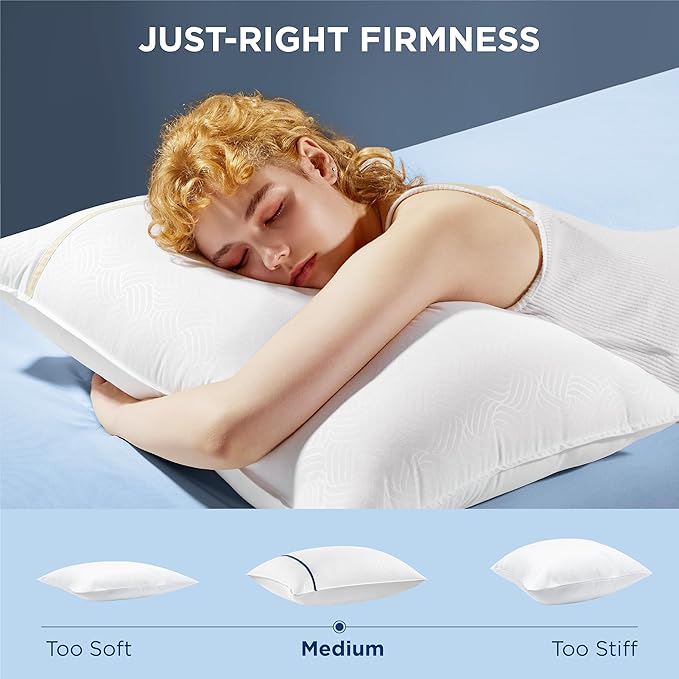 Bedsure Hotel Pillows - Luxury Bed Pillows for Sleeping with Decoration Strip Breathable Cover Soft & Supportive Pillows for Side, Back or Stomach Sleepers (2, Light Khaki, King)