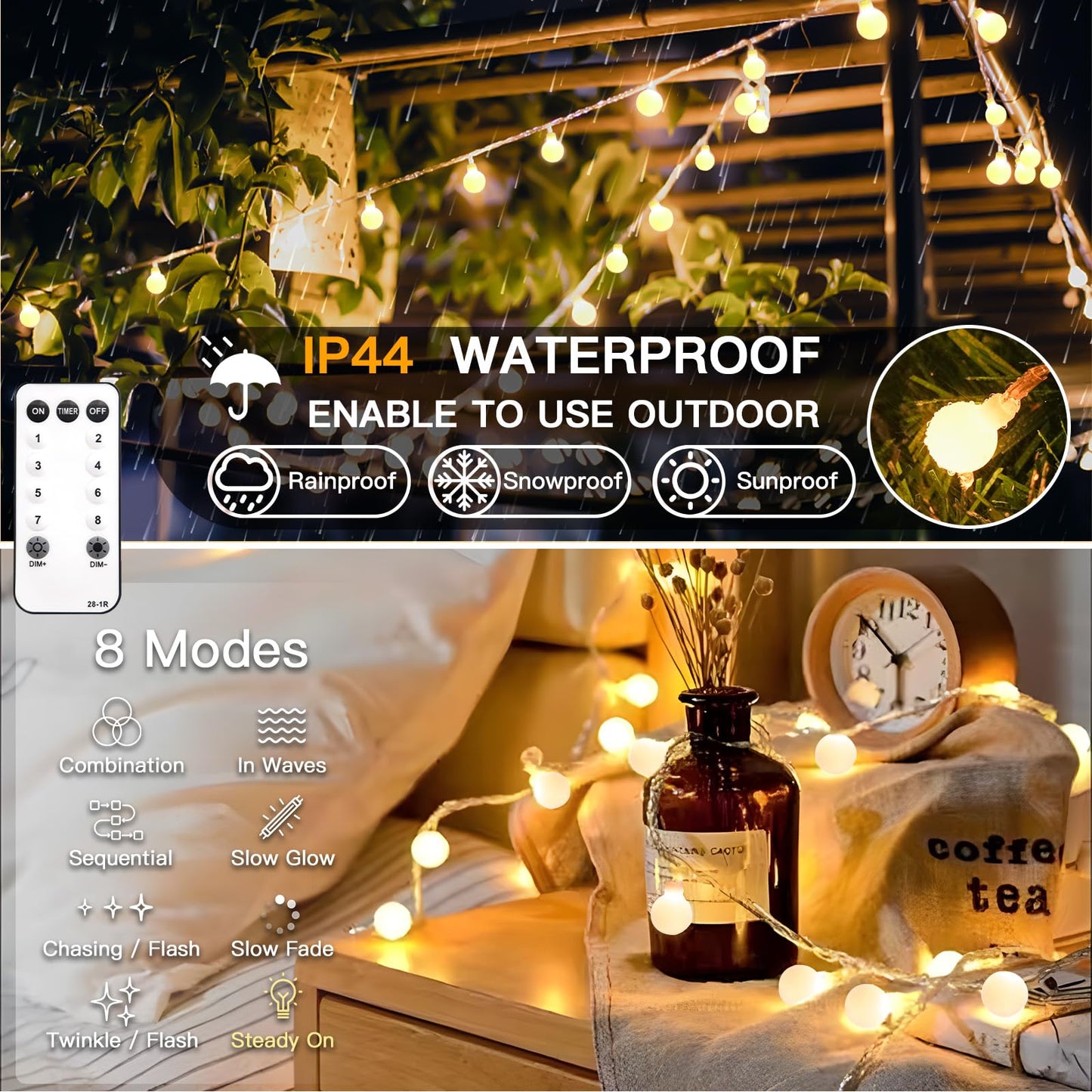 Suddus String Lights For Bedroom  66Ft 200 Led Connectable Globe String Lights Indoor  Hanging Fairy Lights Plug In With Remote For Kids Room Dorm Classroom Outdoor Christmas Tree Decor  Warm White