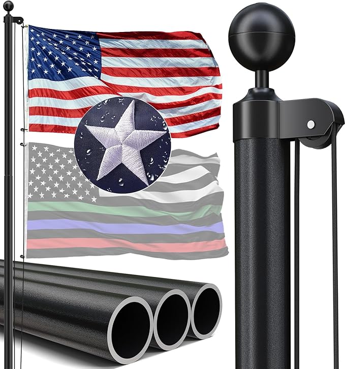 IIOPE 20FT Heavy Duty Flag Pole, 12-Gauge Aluminum, 100MPH Wind Tested | Extra Thick Residential & Commercial Flagpole Kit...