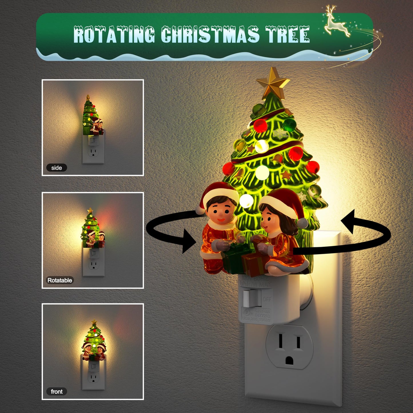 Jandcase Christmas Tree & Santa Claus Night Light  3000K Night Lights Plug Into Wall Cute & Funny Ceramics Christmas Night Light For Kids  360?Rotatable For Home Party Decor 1 Pack