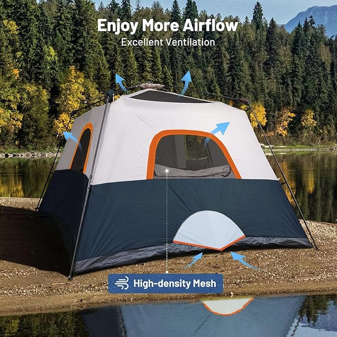 3/4 Person/6 Person Camping Tent Fast Cabin Tent with Instant Setup Tent, Weatherproof Tent Easy Quick Set Up & Pop Up in 60 Seconds with Rainfly Backpack for Family Camping,Upgraded Ventilation