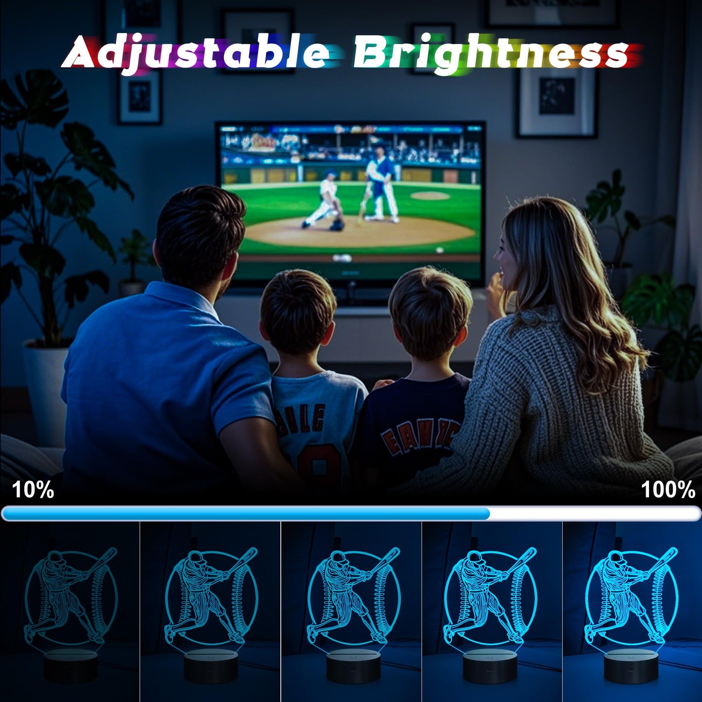 CoolGift Mart 3D LED Baseball Night Light with Remote Control, Multicolor Acrylic, Model FS-2810-9999