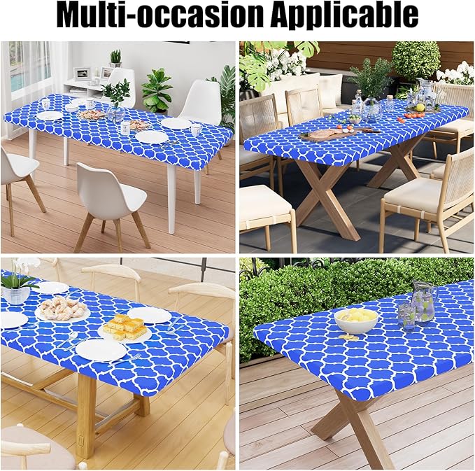 Smiry Rectangle Picnic Table Cover, Waterproof Elastic Fitted Camping Tablecloths for 4 Foot Tables, Wipeable Flannel Backed Vinyl Tablecloth Protector for Indoor, Outdoor (Blue, 24x48 Inches)